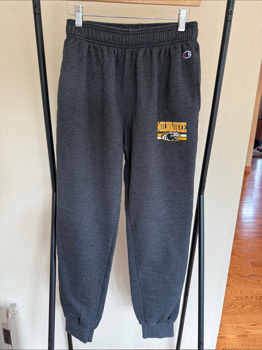 Champion Dark Charcoal Sweatpants with UW Milwaukee Panther Logo